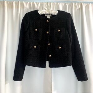 SOLD: Elegant Black Tweed Jacket with Gold Accents